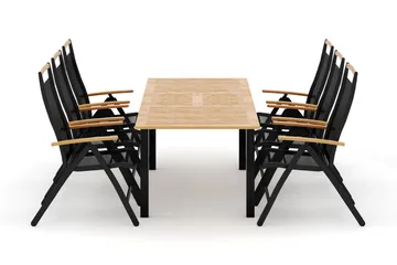 Las Vegas utendørs spisegruppe, uttrekkbar 152–210x90 cm med 6 Las Vegas regulerbare stoler - Svart - Hagemøbler & utemiljø - Hagegruppe - Spisegrupper hage