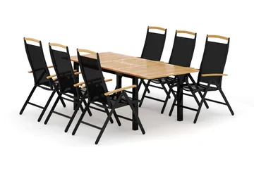 Las Vegas utendørs spisegruppe, uttrekkbar 152–210x90 cm med 6 Las Vegas regulerbare stoler - Svart - Hagemøbler & utemiljø - Hagegruppe - Spisegrupper hage