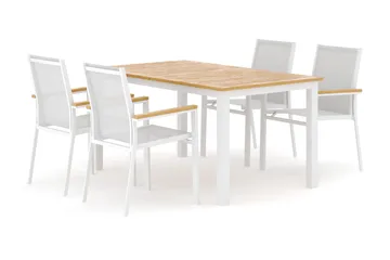 Las Vegas utendørs spisegruppe, uttrekkbar 152-210x90 cm med 4 Las Vegas stable stoler - Hvit - Hagemøbler & utemiljø - Hagegruppe - Spisegrupper hage