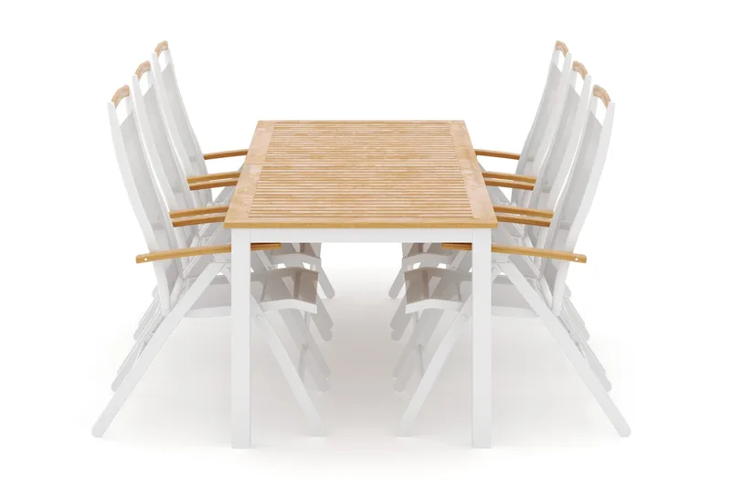 Las Vegas utendørs spisegruppe, uttrekkbar 220x280x100 cm med 6 Las Vegas regulerbare stoler, Hvit