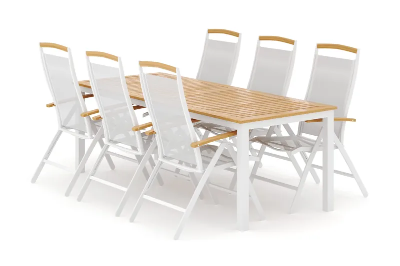 Las Vegas utendørs spisegruppe, uttrekkbar 220x280x100 cm med 6 Las Vegas regulerbare stoler - Hvit - Hagemøbler & utemiljø - Hagegruppe - Spisegrupper hage