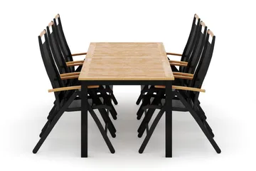 Las Vegas utendørs spisegruppe, uttrekkbar 220x280x100 cm med 6 Las Vegas regulerbare stoler - Svart - Hagemøbler & utemiljø - Hagegruppe - Spisegrupper hage