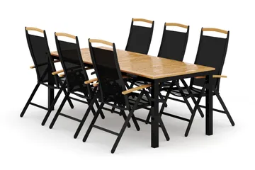 Las Vegas utendørs spisegruppe, uttrekkbar 220x280x100 cm med 6 Las Vegas regulerbare stoler - Svart - Hagemøbler & utemiljø - Hagegruppe - Spisegrupper hage
