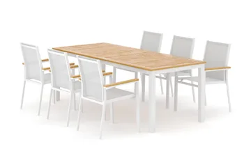Las Vegas utendørs spisegruppe, uttrekkbar 220x280x100 cm med 6 Las Vegas stablebare stoler - Hvit - Hagemøbler & utemiljø - Hagegruppe - Spisegrupper hage