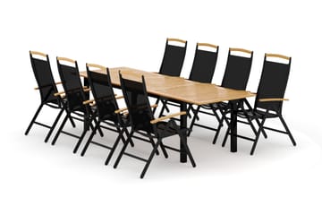 Las Vegas utendørs spisegruppe, uttrekkbar 220x280x100 cm med 8 Las Vegas regulerbare stoler - Svart - Hagemøbler & utemiljø - Hagegruppe - Spisegrupper hage