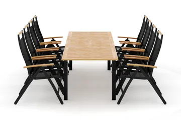 Las Vegas utendørs spisegruppe, uttrekkbar 220x280x100 cm med 8 Las Vegas regulerbare stoler - Svart - Hagemøbler & utemiljø - Hagegruppe - Spisegrupper hage