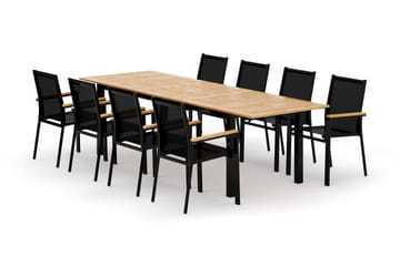 Las Vegas utendørs spisegruppe, uttrekkbar 220x280x100 cm med 8 Las Vegas stable stoler - Svart - Hagemøbler & utemiljø - Hagegruppe - Spisegrupper hage