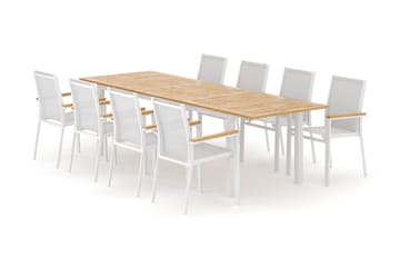 Las Vegas utendørs spisegruppe, uttrekkbar 220x280x100 cm med 8 Las Vegas stablebare stoler - Hvit - Hagemøbler & utemiljø - Hagegruppe - Spisegrupper hage