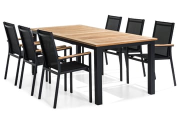 Las Vegas utendørs spisegruppe uttrekkbar 220x280x100 cm med 6 Las Vegas stablestoler - Svart - Hagemøbler & utemiljø - Hagegruppe - Spisegrupper hage