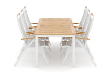 Las Vegas utendørs spisegruppe uttrekkbar 220x280x100 cm med 6 Las Vegas posisjonsstoler - Hvit - Hagemøbler & utemiljø - Hagegruppe - Spisegrupper hage