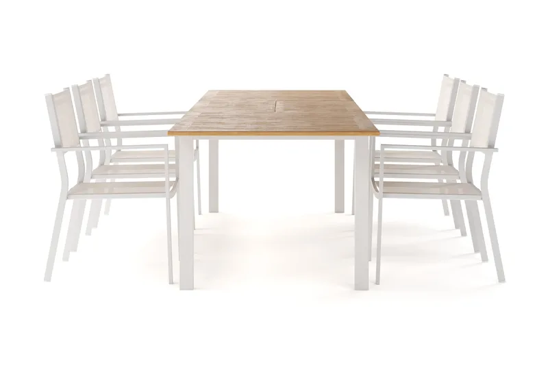 Las Vegas Uttrekkbart Spisebord 220-280 cm med 6 Las Vegas Armstoler, Natur/Hvit