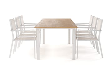 Las Vegas Uttrekkbart Spisebord 220-280 cm med 6 Las Vegas Armstoler - Natur/Hvit - Hagemøbler & utemiljø - Hagegruppe - Spisegrupper hage