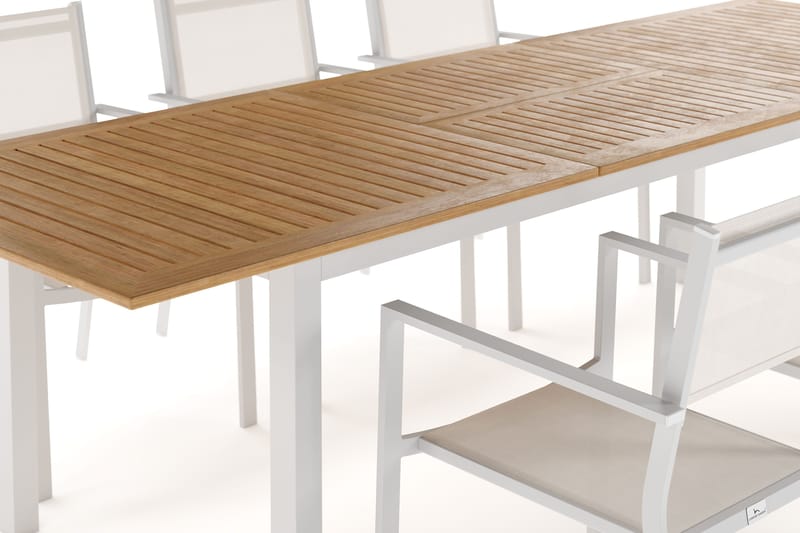 Las Vegas Uttrekkbart Spisebord 220-280 cm med 6 Las Vegas Armstoler - Natur/Hvit - Hagemøbler & utemiljø - Hagegruppe - Spisegrupper hage