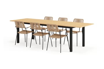 Las Vegas Uttrekkbart Spisebord 220-280 cm med 6 Lindos Spisestoler - Brun/Svart - Hagemøbler & utemiljø - Hagegruppe - Spisegrupper hage