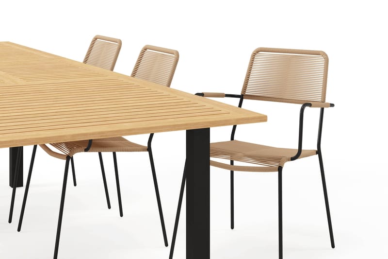 Las Vegas Uttrekkbart Spisebord 220-280 cm med 6 Lindos Spisestoler - Brun/Svart - Hagemøbler & utemiljø - Hagegruppe - Spisegrupper hage
