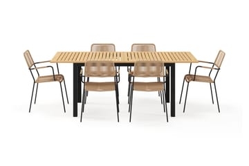 Las Vegas Uttrekkbart Spisebord 220-280 cm med 6 Lindos Spisestoler - Brun/Svart - Hagemøbler & utemiljø - Hagegruppe - Spisegrupper hage