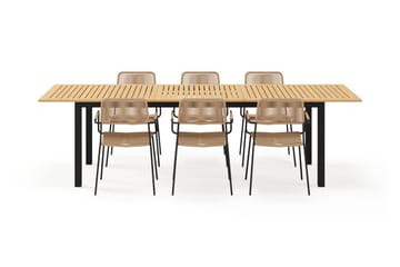 Las Vegas Uttrekkbart Spisebord 220-280 cm med 6 Lindos Spisestoler - Brun/Svart - Hagemøbler & utemiljø - Hagegruppe - Spisegrupper hage