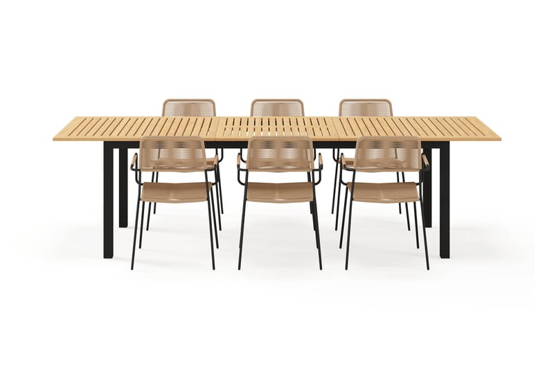 Las Vegas Uttrekkbart Spisebord 220-280 cm med 6 Lindos Spisestoler - Brun/Svart - Hagemøbler & utemiljø - Hagegruppe - Spisegrupper hage