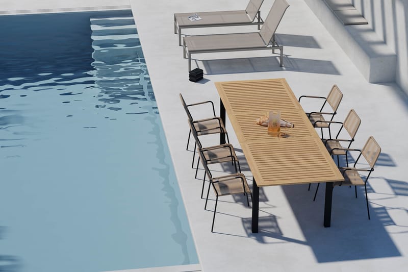 Las Vegas Uttrekkbart Spisebord 220-280 cm med 6 Lindos Spisestoler - Brun/Svart - Hagemøbler & utemiljø - Hagegruppe - Spisegrupper hage