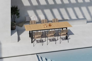 Las Vegas Uttrekkbart Spisebord 220-280 cm med 6 Lindos Spisestoler - Brun/Svart - Hagemøbler & utemiljø - Hagegruppe - Spisegrupper hage