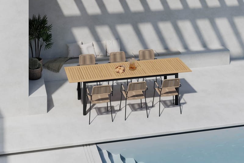 Las Vegas Uttrekkbart Spisebord 220-280 cm med 6 Lindos Spisestoler - Brun/Svart - Hagemøbler & utemiljø - Hagegruppe - Spisegrupper hage