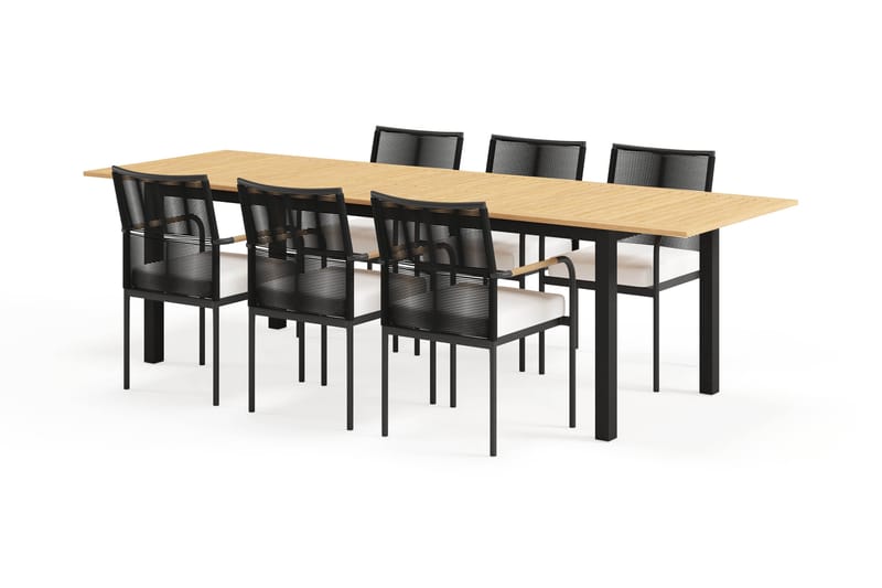 Las Vegas Uttrekkbart Spisebord 220-280 cm med 6 Sonia Spisestoler - Brun/Svart - Hagemøbler & utemiljø - Hagegruppe - Spisegrupper hage