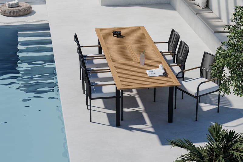 Las Vegas Uttrekkbart Spisebord 220-280 cm med 6 Sonia Spisestoler - Brun/Svart - Hagemøbler & utemiljø - Hagegruppe - Spisegrupper hage