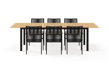 Las Vegas Uttrekkbart Spisebord 220-280 cm med 6 Sonia Spisestoler - Brun/Svart - Hagemøbler & utemiljø - Hagegruppe - Spisegrupper hage