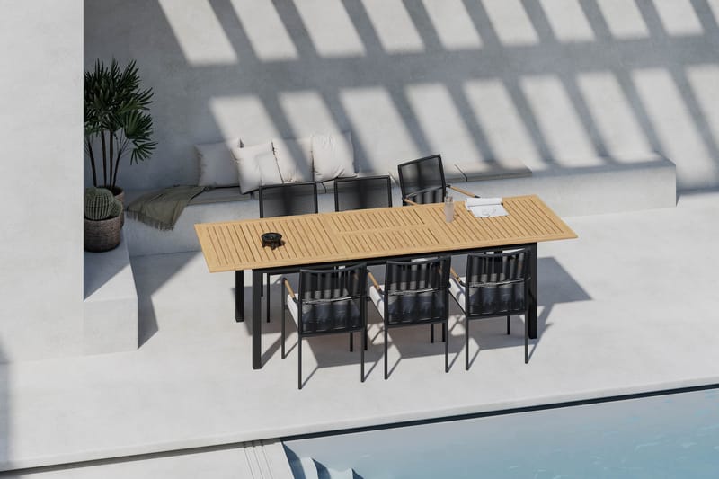Las Vegas Uttrekkbart Spisebord 220-280 cm med 6 Sonia Spisestoler - Brun/Svart - Hagemøbler & utemiljø - Hagegruppe - Spisegrupper hage