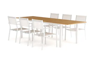 Las Vegas Uttrekkbart Spisebord 220-280 cm med 6 Tunis Armstoler - Natur/Hvit - Hagemøbler & utemiljø - Hagegruppe - Spisegrupper hage