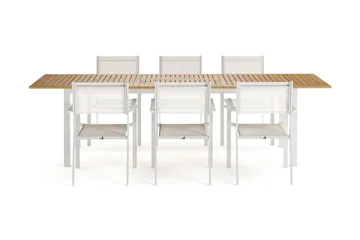 Las Vegas Uttrekkbart Spisebord 220-280 cm med 6 Tunis Armstoler - Natur/Hvit - Hagemøbler & utemiljø - Hagegruppe - Spisegrupper hage
