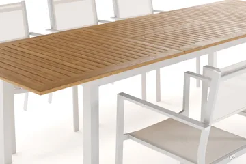 Las Vegas Uttrekkbart Spisebord 220-280 cm med 6 Tunis Armstoler - Natur/Hvit - Hagemøbler & utemiljø - Hagegruppe - Spisegrupper hage