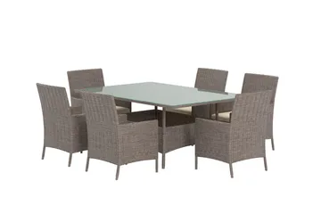 Lefkas spisegruppe 150 cm med 6 stoler utendørs - Brun - Hagemøbler & utemiljø - Hagegruppe - Spisegrupper hage