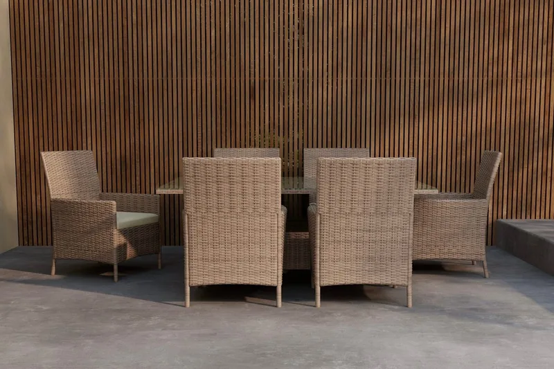 Lefkas spisegruppe 150 cm med 6 stoler utendørs, Brun