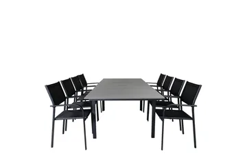 Levels Forlengbar Spisegruppe 160cm + 8 Santorini Stoler - Grå/Svart - Hagemøbler & utemiljø - Hagegruppe - Spisegrupper hage