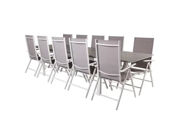 Levels Forlengbar Spisegruppe 224cm + 10 Break Stoler - Grå/Hvit - Hagemøbler & utemiljø - Hagegruppe - Spisegrupper hage