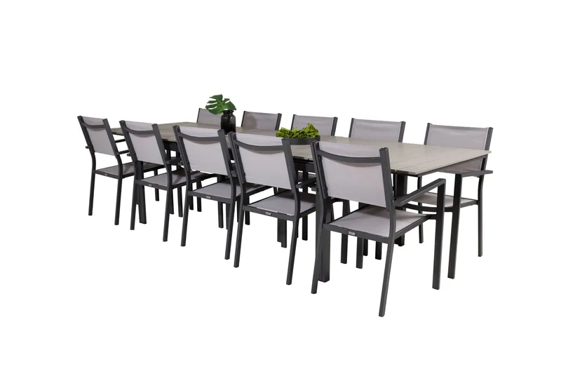 Levels Matgruppe 225-325 cm Rektangulær med 10 Copacabana Stoler - Grå - Hagemøbler & utemiljø - Hagegruppe - Spisegrupper hage