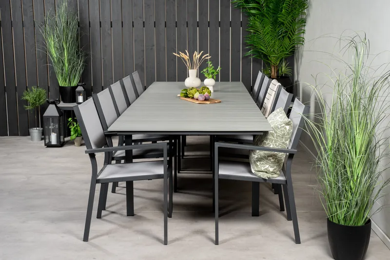 Levels Matgruppe 225-325 cm Rektangulær med 10 Copacabana Stoler - Grå - Hagemøbler & utemiljø - Hagegruppe - Spisegrupper hage