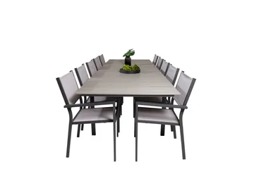 Levels Matgruppe 225-325 cm Rektangulær med 10 Copacabana Stoler - Grå - Hagemøbler & utemiljø - Hagegruppe - Spisegrupper hage