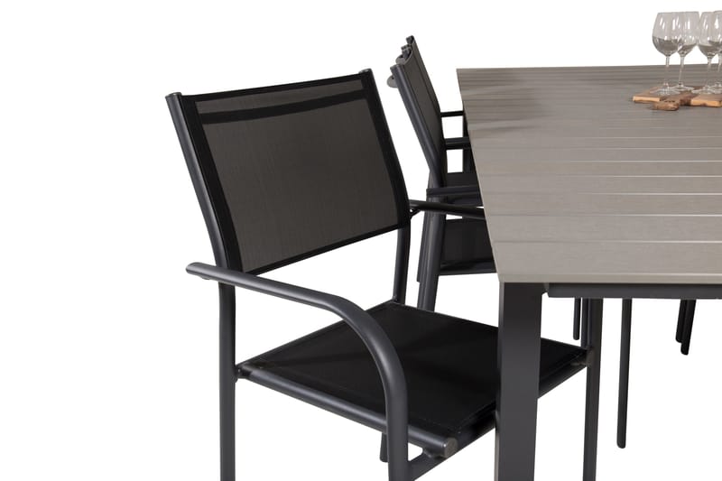 Levels Matgruppe 225-325 cm Rektangulær med 6 Santorini Stoler - Svart - Hagemøbler & utemiljø - Hagegruppe - Spisegrupper hage