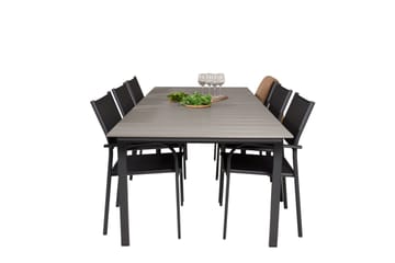 Levels Matgruppe 225-325 cm Rektangulær med 6 Santorini Stoler - Svart - Hagemøbler & utemiljø - Hagegruppe - Spisegrupper hage