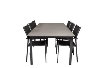 Levels Matgruppe 225-325 cm Rektangulær med 6 Santorini Stoler - Svart - Hagemøbler & utemiljø - Hagegruppe - Spisegrupper hage