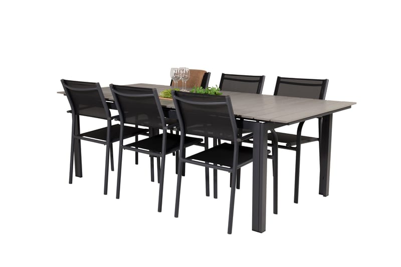 Levels Matgruppe 225-325 cm Rektangulær med 6 Santorini Stoler - Svart - Hagemøbler & utemiljø - Hagegruppe - Spisegrupper hage