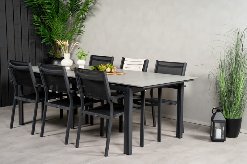 Levels Spisegruppe 230-310 cm Rektangulær med 6 Copacabana Stoler - Svart - Hagemøbler & utemiljø - Hagegruppe - Spisegrupper hage