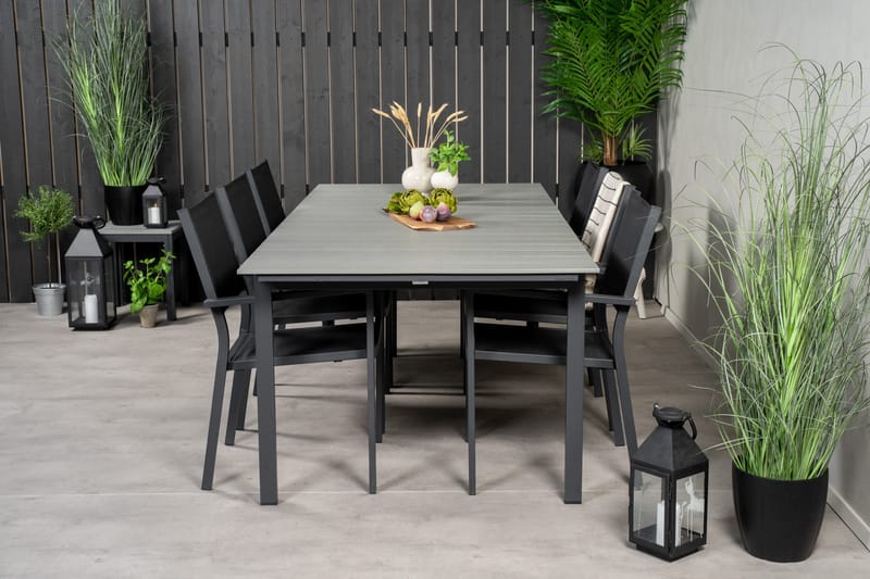 Levels Spisegruppe 230-310 cm Rektangulær med 6 Copacabana Stoler - Svart - Hagemøbler & utemiljø - Hagegruppe - Spisegrupper hage