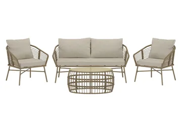 Lipari sofagruppe 2-seters sofa + 2 lenestoler med bord utendørs - Brun - Hagemøbler & utemiljø - Hagegruppe - Sofagruppe utendørs