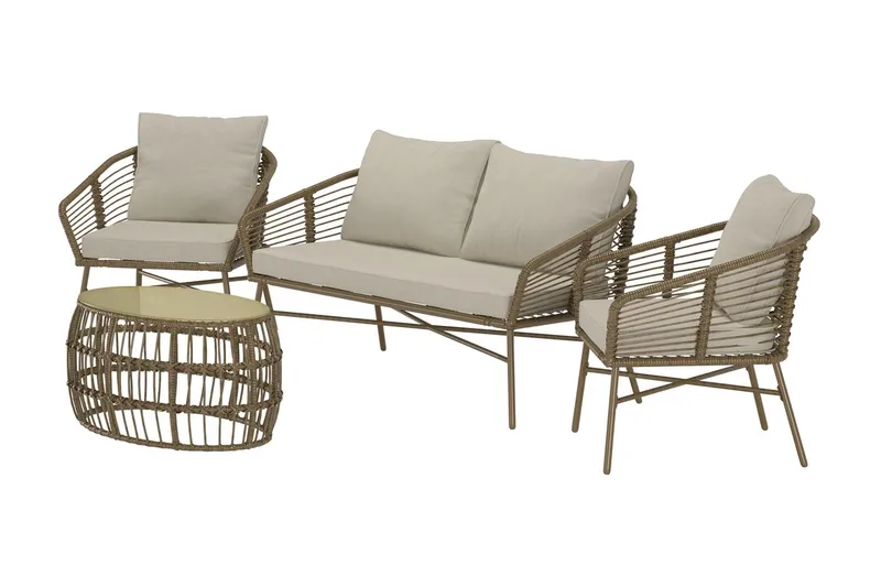 Lipari sofagruppe 2-seters sofa + 2 lenestoler med bord utendørs - Brun - Hagemøbler & utemiljø - Hagegruppe - Sofagruppe utendørs