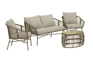 Lipari sofagruppe 2-seters sofa + 2 lenestoler med bord utendørs - Brun - Hagemøbler & utemiljø - Hagegruppe - Sofagruppe utendørs