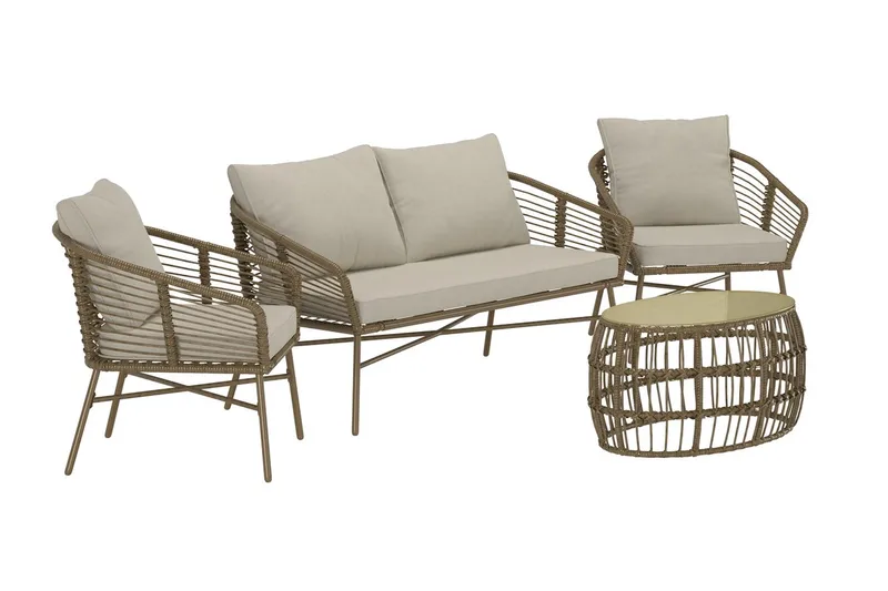 Lipari sofagruppe 2-seters sofa + 2 lenestoler med bord utendørs - Brun - Hagemøbler & utemiljø - Hagegruppe - Sofagruppe utendørs