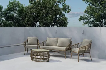 Lipari sofagruppe 2-seters sofa + 2 lenestoler med bord utendørs - Brun - Hagemøbler & utemiljø - Hagegruppe - Sofagruppe utendørs